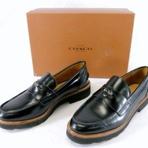 Womens black leather coach loafers, size 8.5